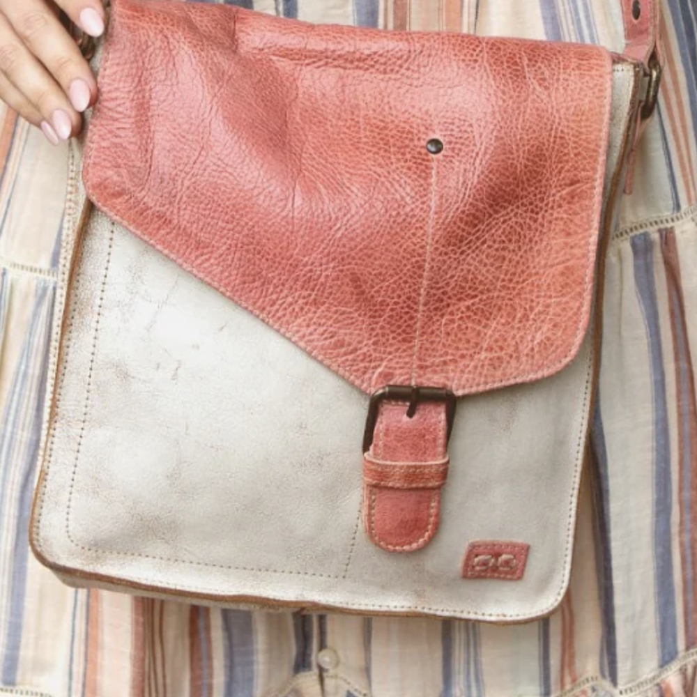 Bed Stu Red and Gray Crossbody Bag with Leather Flap